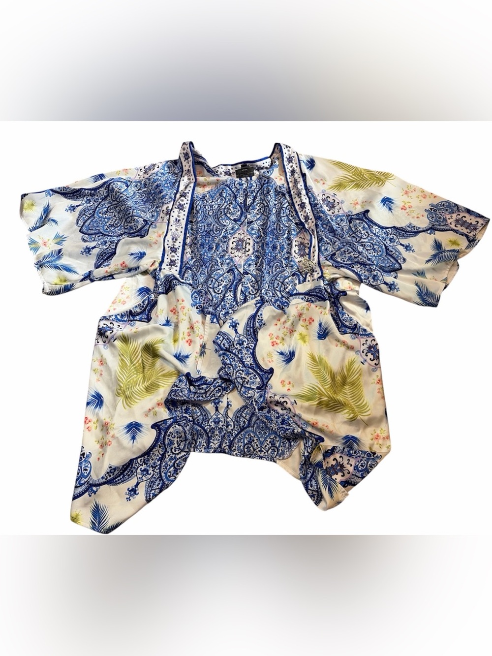 Bold Elements Blue Paisley Floral Kimono Cardigan Cover Up One Size Boho